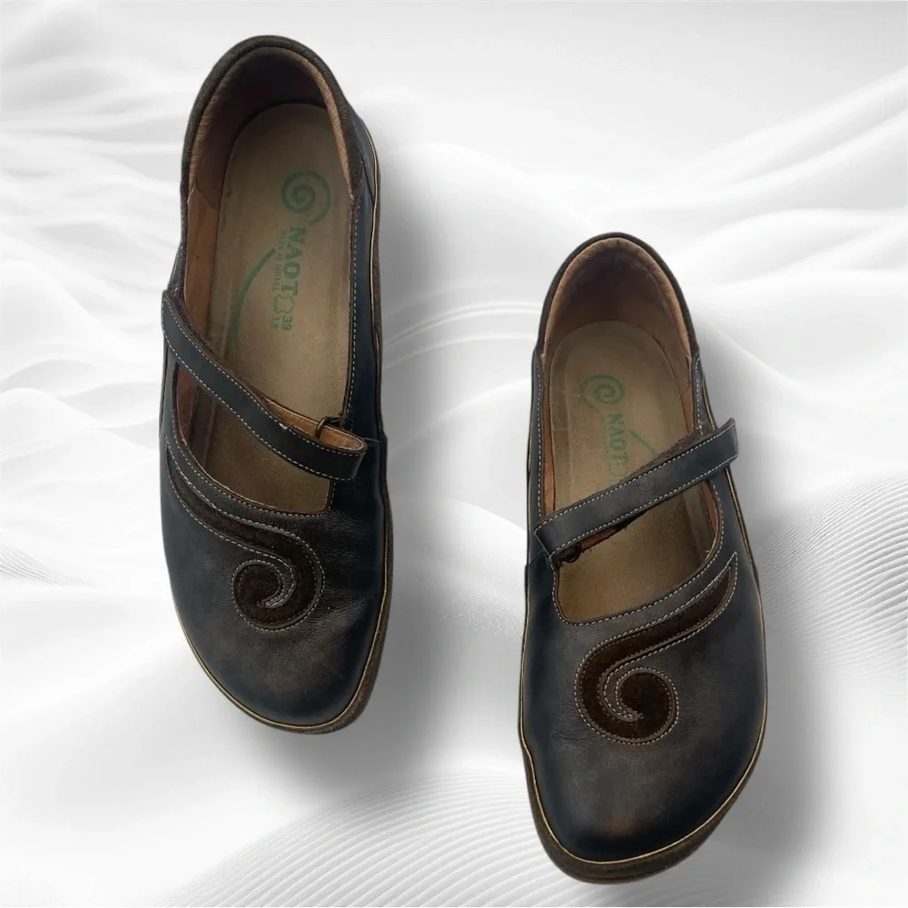 Naot Matai Women's Mary Jane Flats Size EU 39 / US 8-8.5 Dark Brown Leather